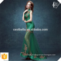 2016 OEM Services Gorgeous Lace Embroidery Sleeveless Elegant Green Trumpet Evening Dress Mermaid Fishtail Maxi Dress